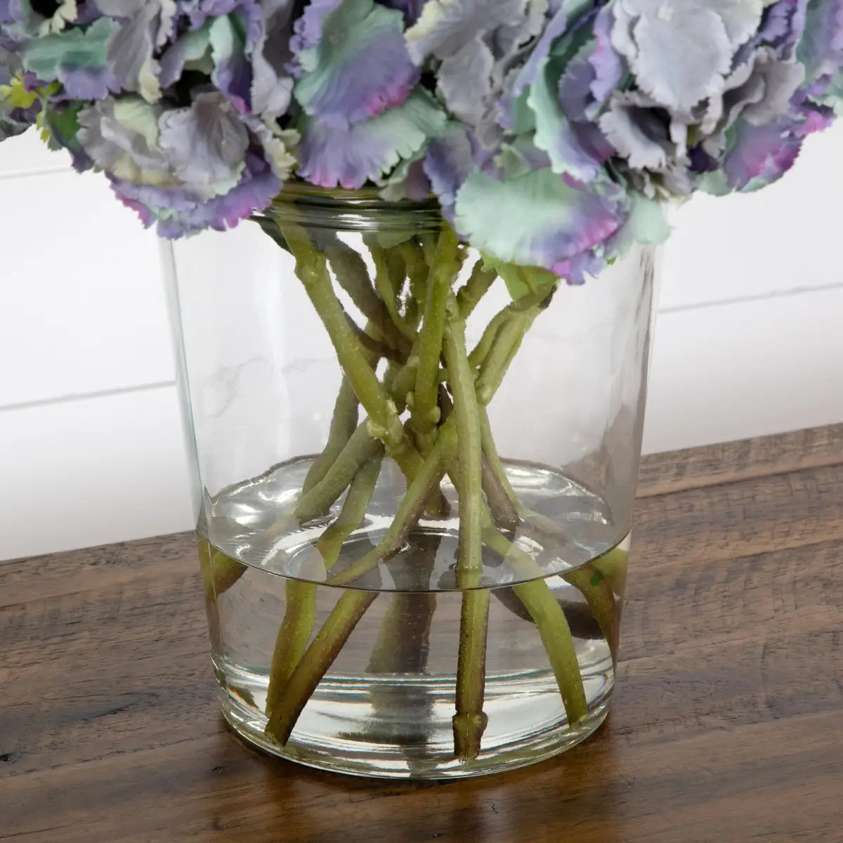 Signature Collection 18” Blooming Hydrangea Artificial Arrangement in Glass Vase - Nearly Natural
