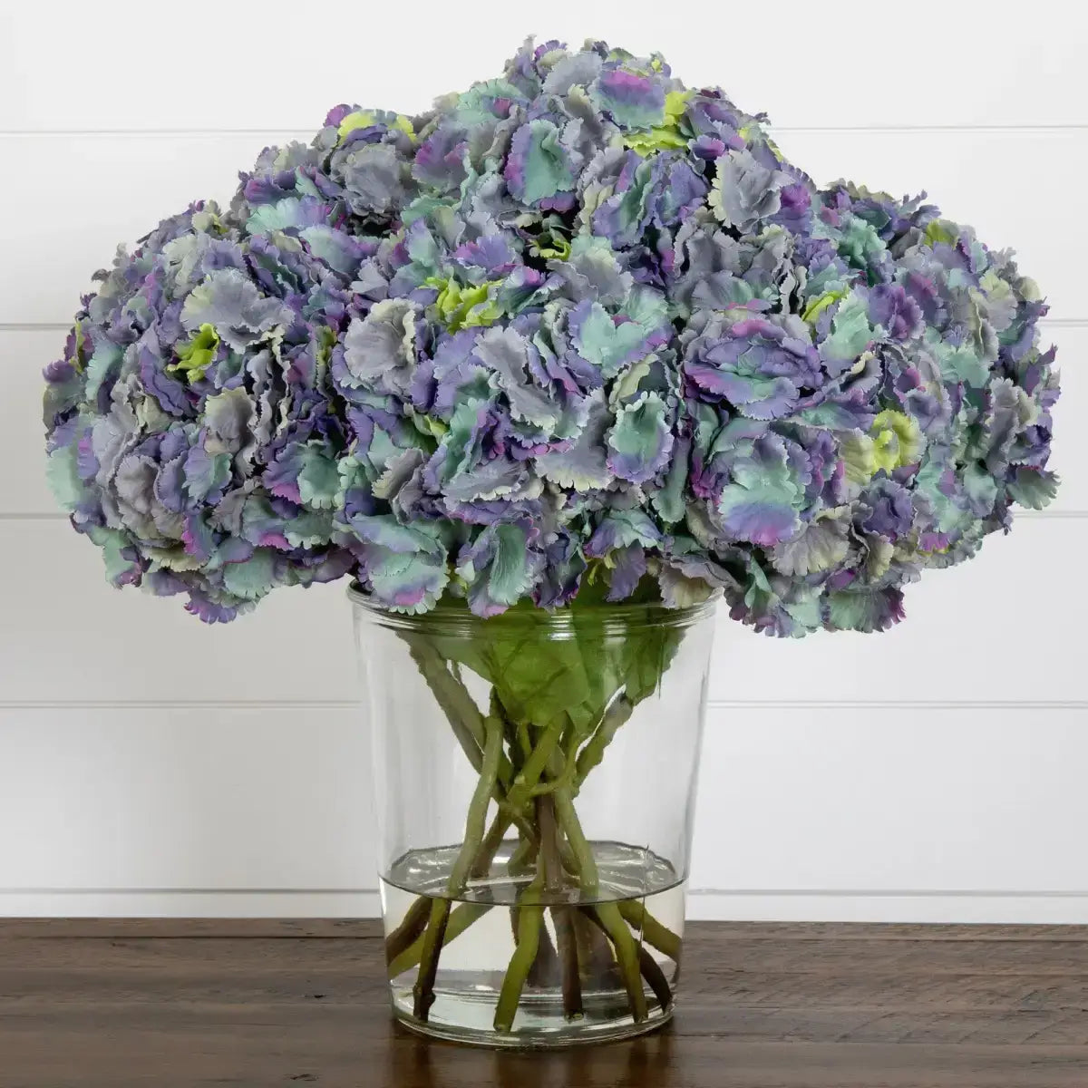 Signature Collection 18” Blooming Hydrangea Artificial Arrangement in Glass Vase - Blue - Nearly Natural
