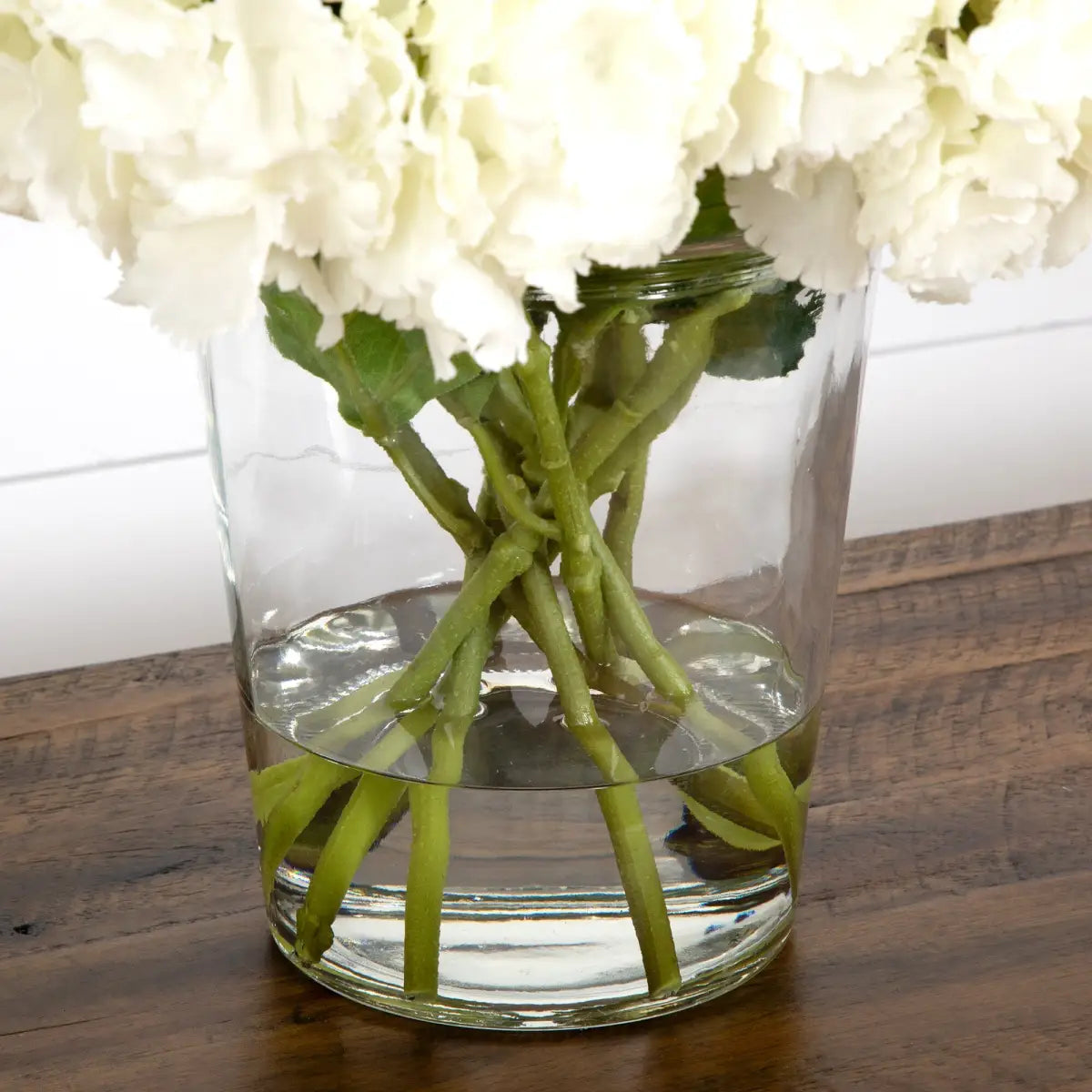 Signature Collection 18” Blooming Hydrangea Artificial Arrangement in Glass Vase - Nearly Natural