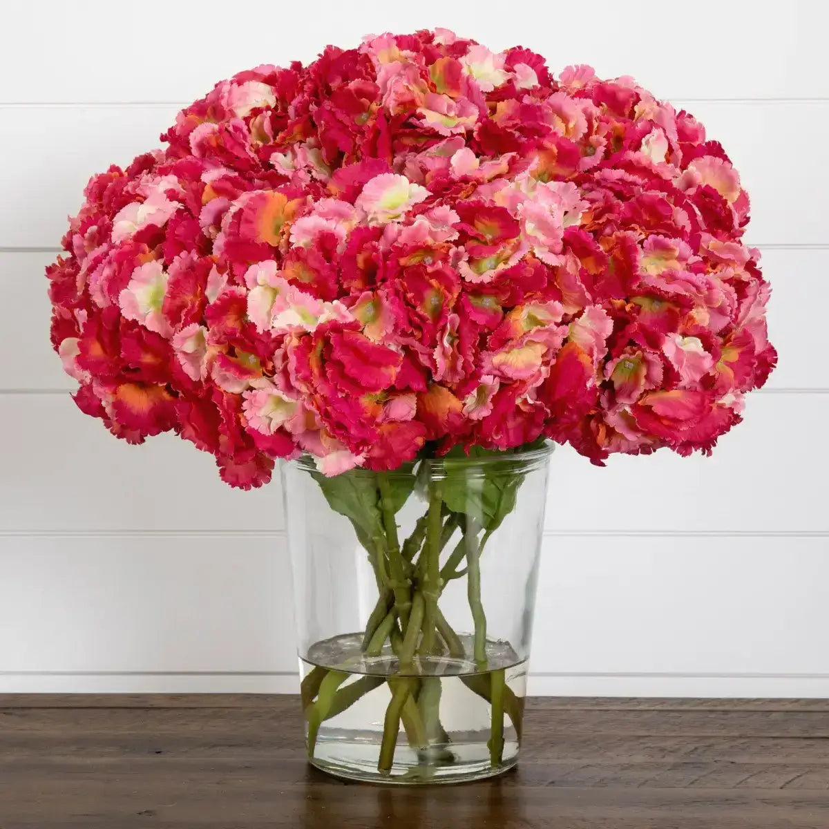 Signature Collection 18” Blooming Hydrangea Artificial Arrangement in Glass Vase - Pink - Nearly Natural