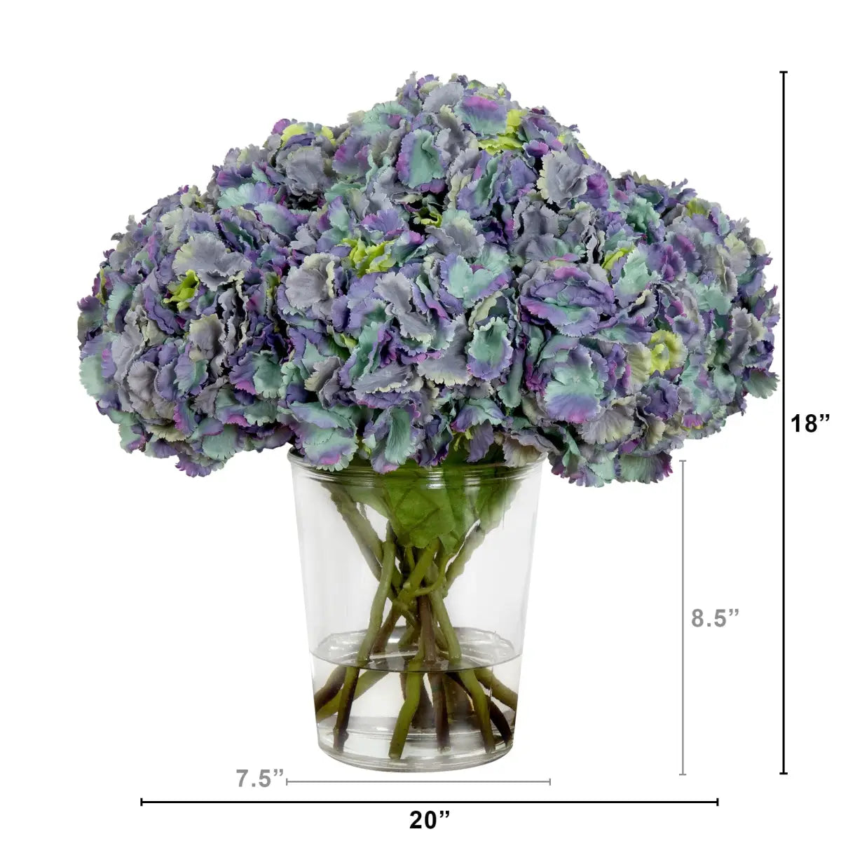 Signature Collection 18” Blooming Hydrangea Artificial Arrangement in Glass Vase - Nearly Natural