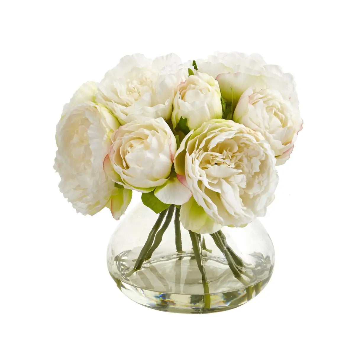 Silk Peony Artificial Arrangement in Vase - White - Nearly Natural