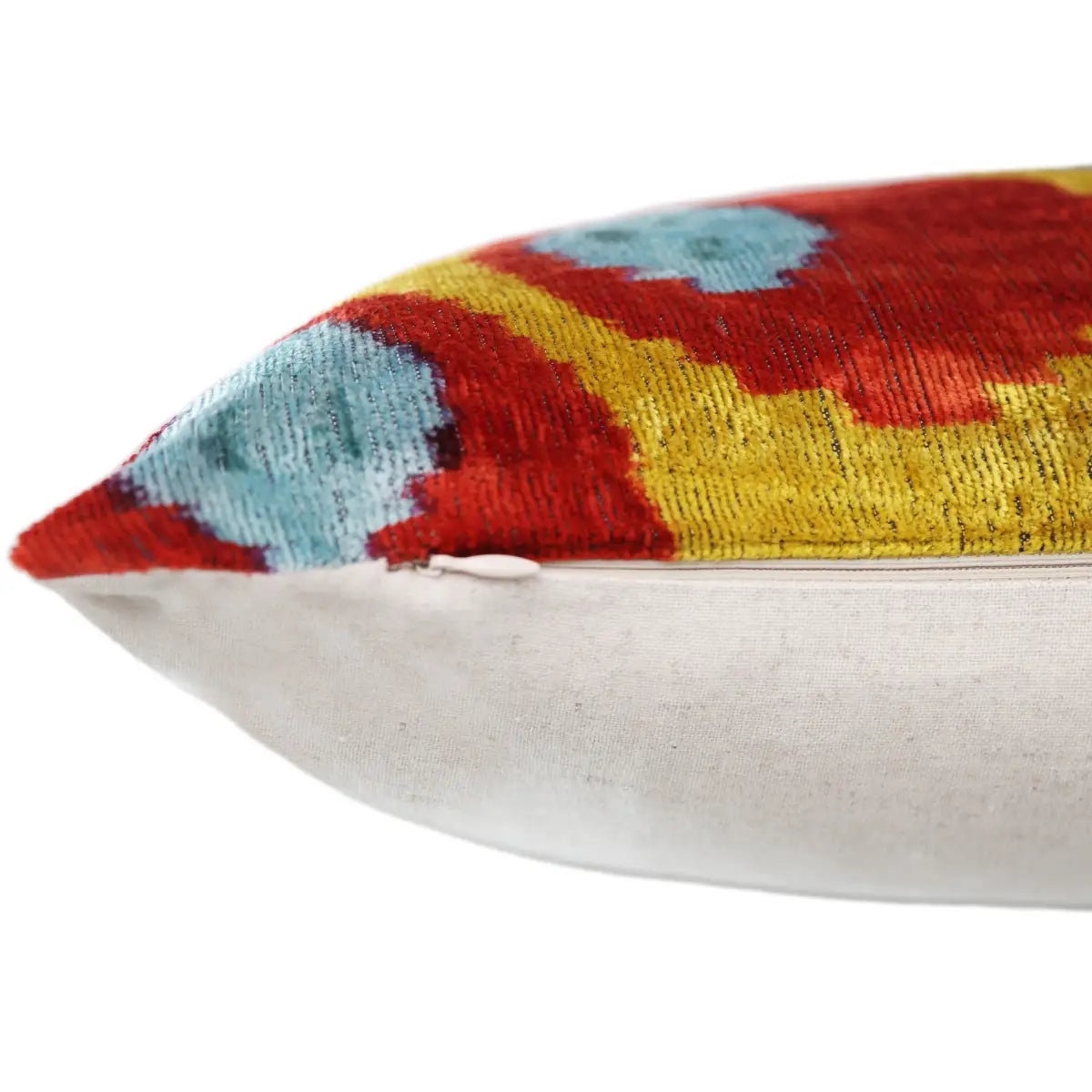 Silk Velvet Ikat Lumbar Pillow – Handmade Throw Cushion - 16x24 - Canvello
