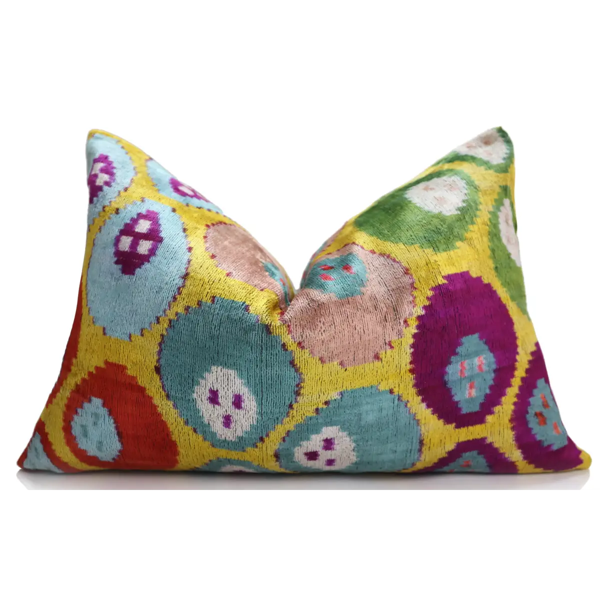 Silk Velvet Ikat Lumbar Pillow – Handmade Throw Cushion - 16x24 - Canvello