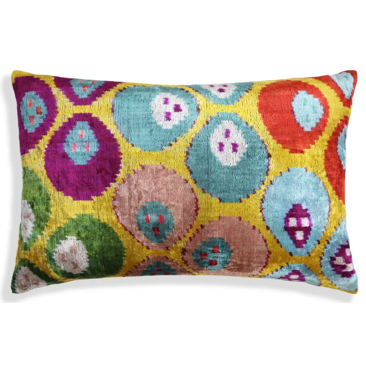 Silk Velvet Ikat Lumbar Pillow – Handmade Throw Cushion - 16x24 - Canvello