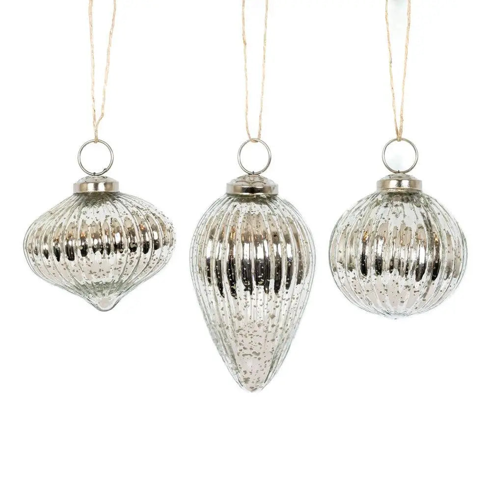 Silver Glass Christmas Ornament - Set of 3 - Devanie At Home (Formerly Adams & Co.)