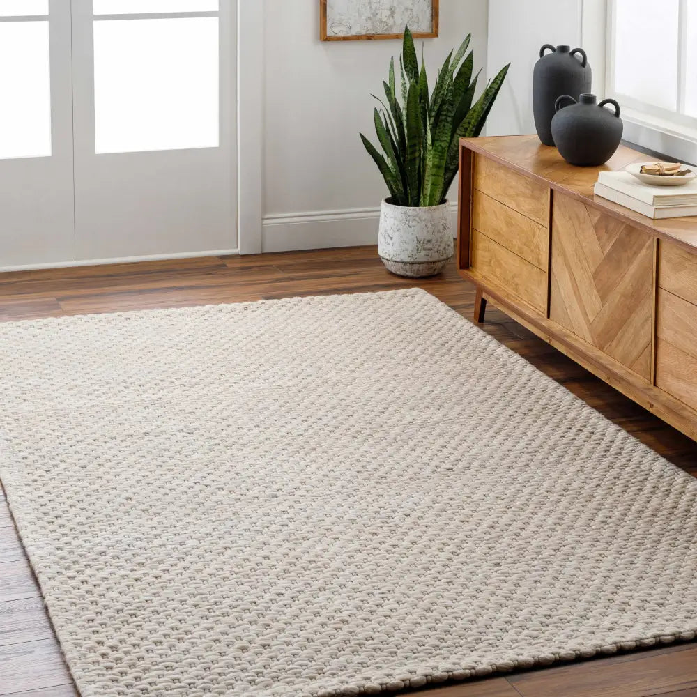 Simple Beige Textured Wool Blend Area Rug - Boutique Rugs