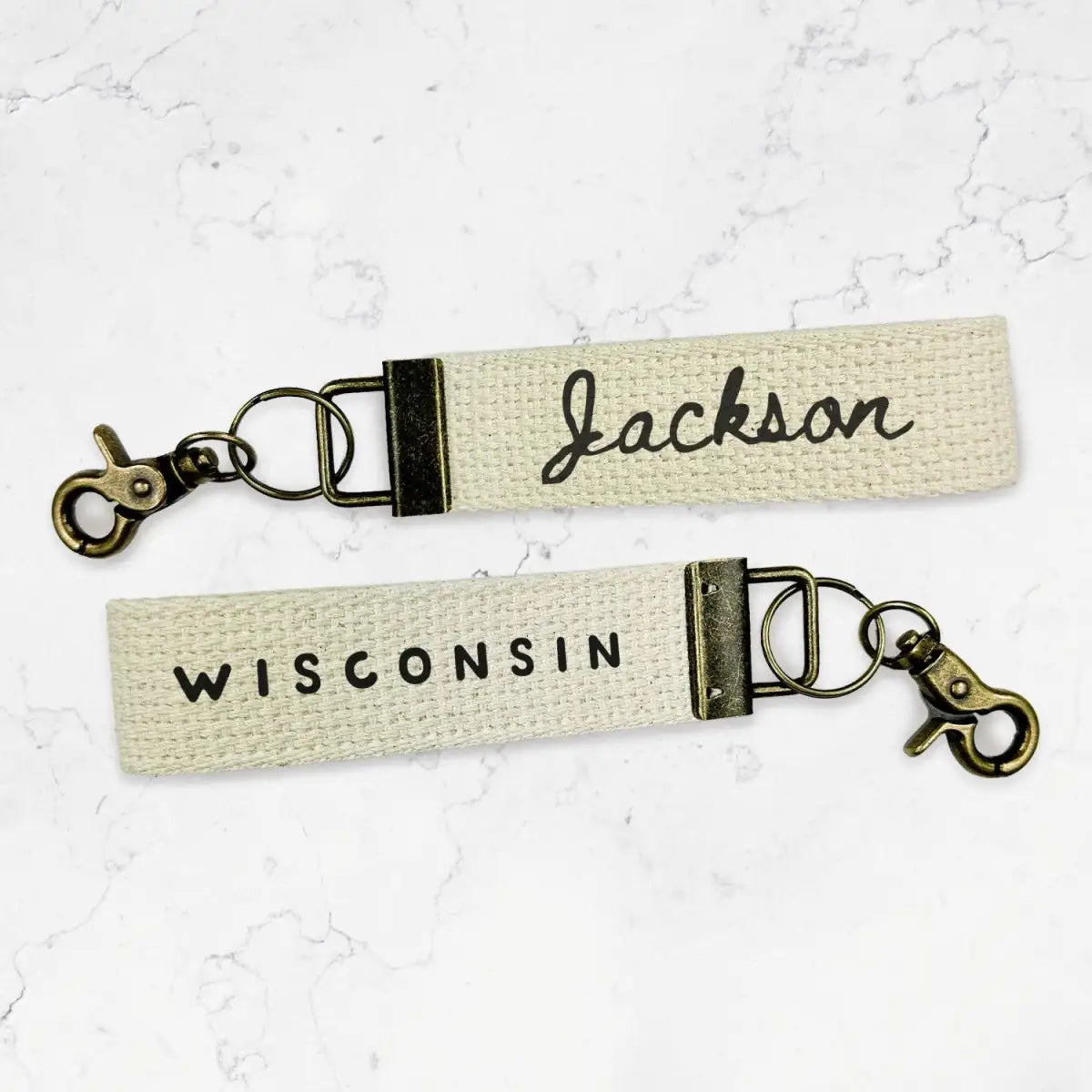 Script Key Fob with Clip - Alton Illinois - Indigo Tangerine