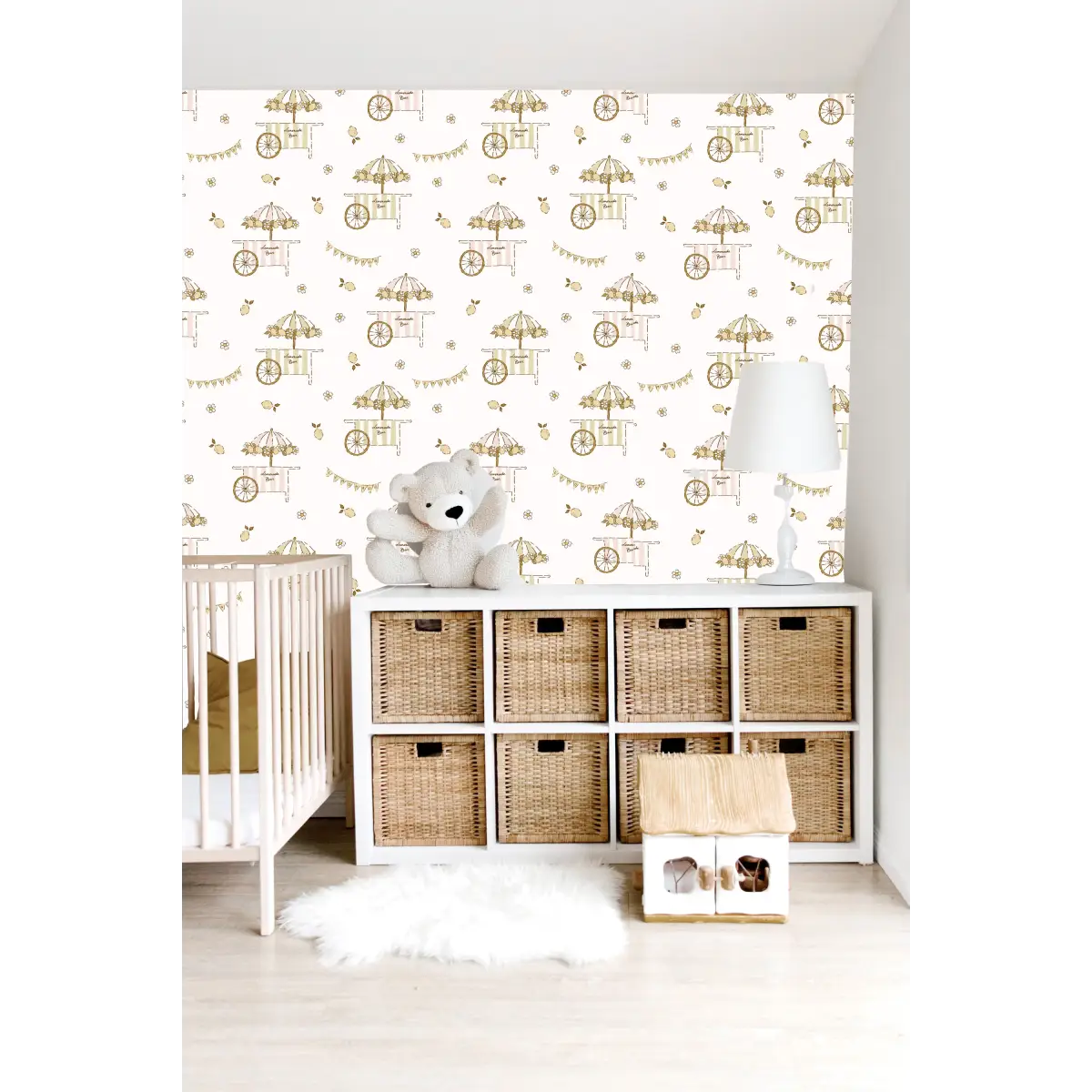 Sip Lemons Cart Wallpaper - Lemonade Stand - by Eva Catherina - Loomwell Home Goods
