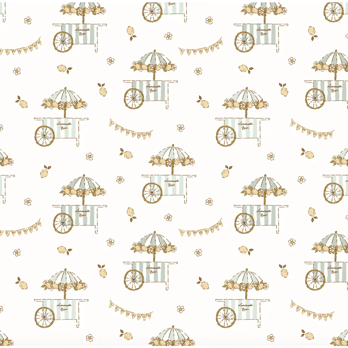 Sip Lemons Cart Wallpaper - Lemonade Stand - by Eva Catherina - Sample 1 foot by 1 foot / Blue - Loomwell Home Goods