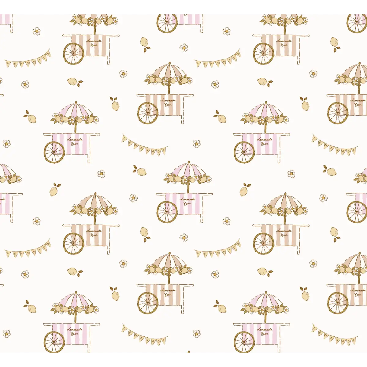 Sip Lemons Cart Wallpaper - Lemonade Stand - by Eva Catherina - Sample 1 foot by 1 foot / Pink - Loomwell Home Goods