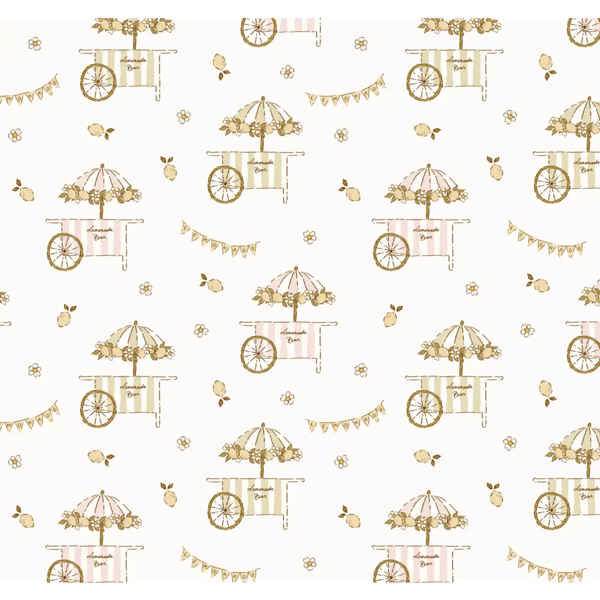 Sip Lemons Cart Wallpaper - Lemonade Stand - by Eva Catherina - Sample 1 foot by 1 foot / Yellow - Loomwell Home Goods