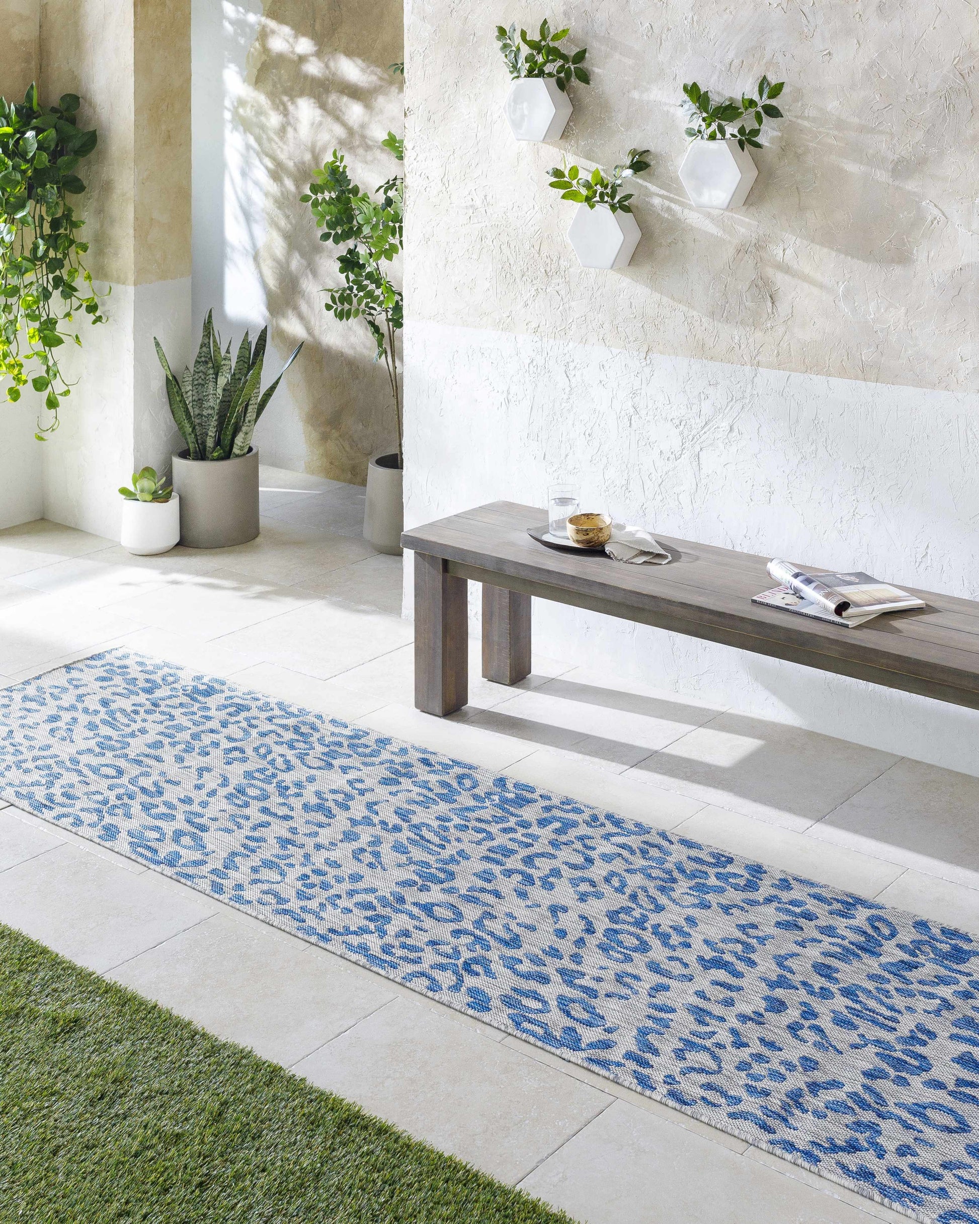 Skipsea Blue Leopard Performance Rug - 2’7’’ x 12’ Runner - Boutique Rugs