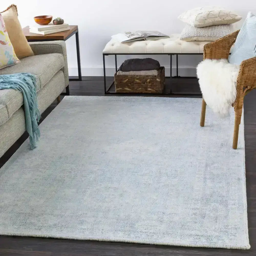 Sky Blue Wool Blend Area Rug - Boutique Rugs