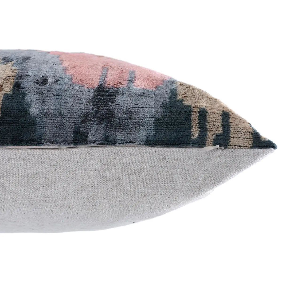Slate Blue & Dusty Rose Ikat Velvet Pillow 20x20 in - Designer Throw Cushion - Canvello