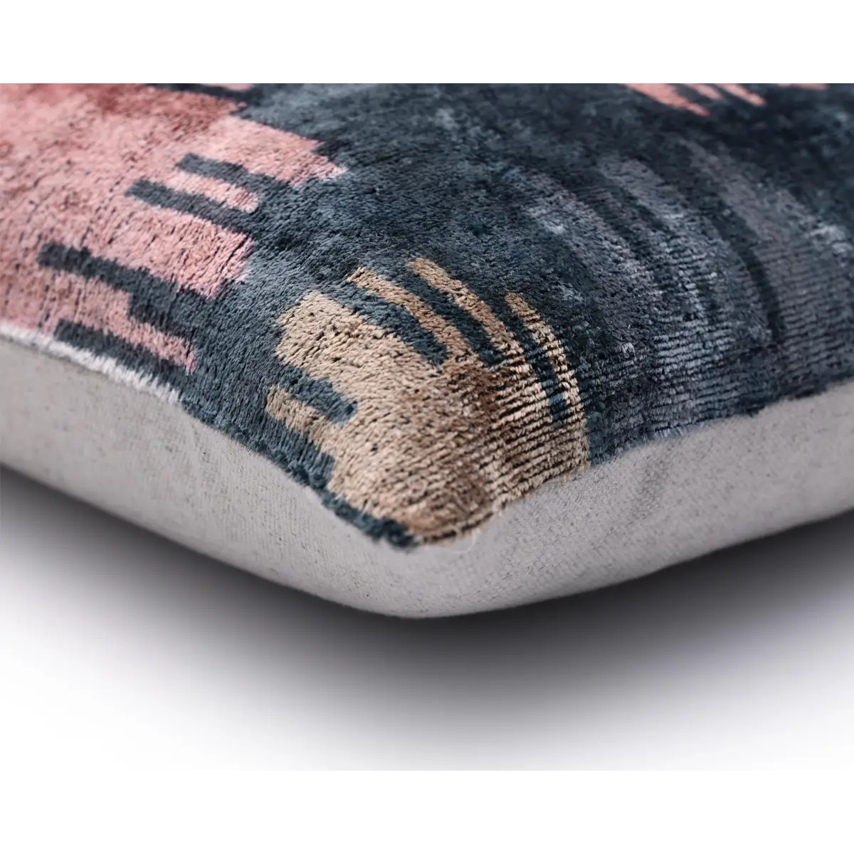 Slate Blue & Dusty Rose Ikat Velvet Pillow 20x20 in - Designer Throw Cushion - Canvello