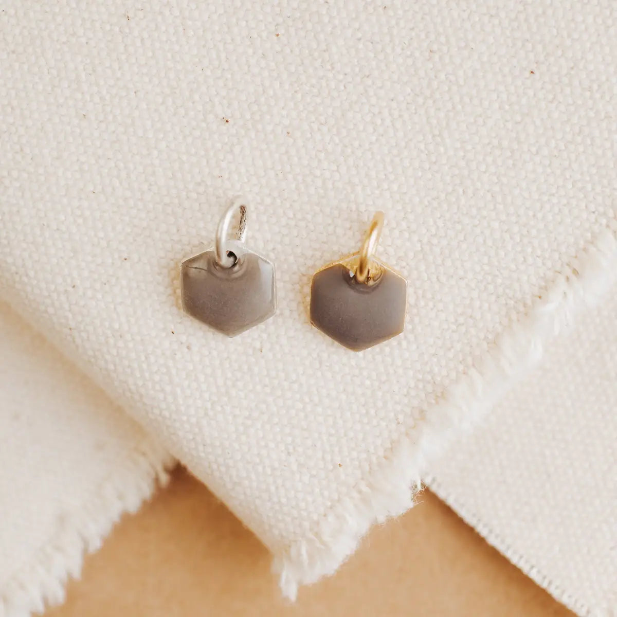 Slate Hexagon Charm - Gray - Gold or Silver - Antique Gold - Bel Kai