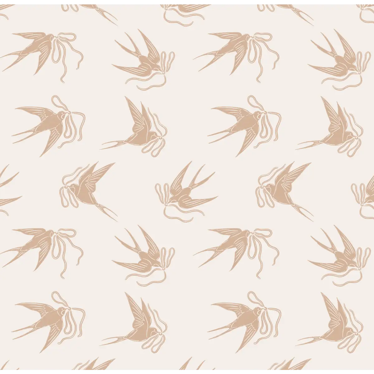 Sloane Wallpaper - Birds and Bows - by The Beau Studio - Sample 1 foot by 1 foot / Beige - Loomwell Home Goods