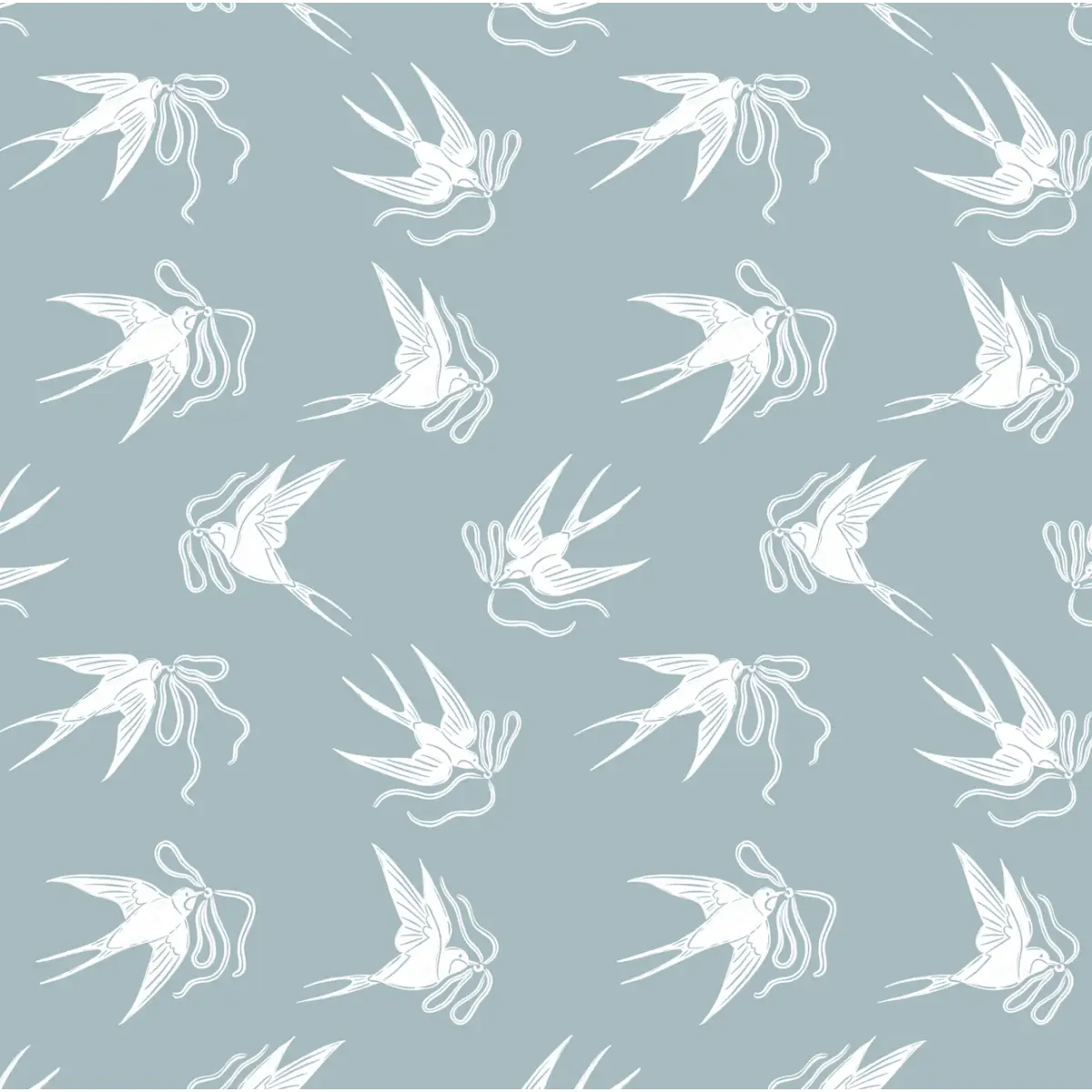 Sloane Wallpaper - Birds and Bows - by The Beau Studio - Sample 1 foot by 1 foot / Blue - Loomwell Home Goods