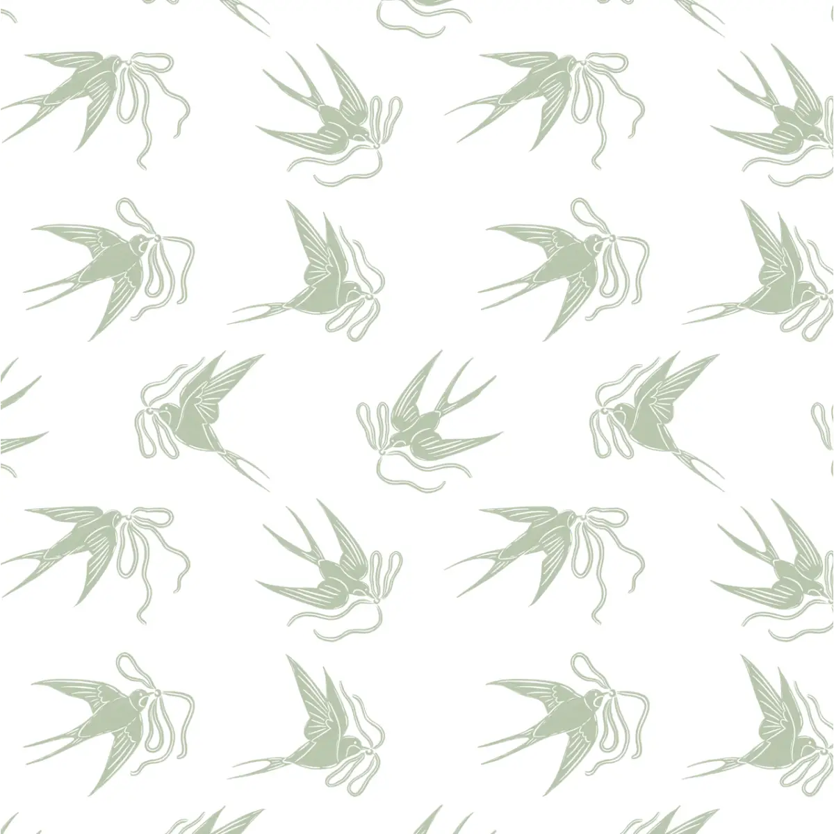 Sloane Wallpaper - Birds and Bows - by The Beau Studio - Sample 1 foot by 1 foot / Green - Loomwell Home Goods