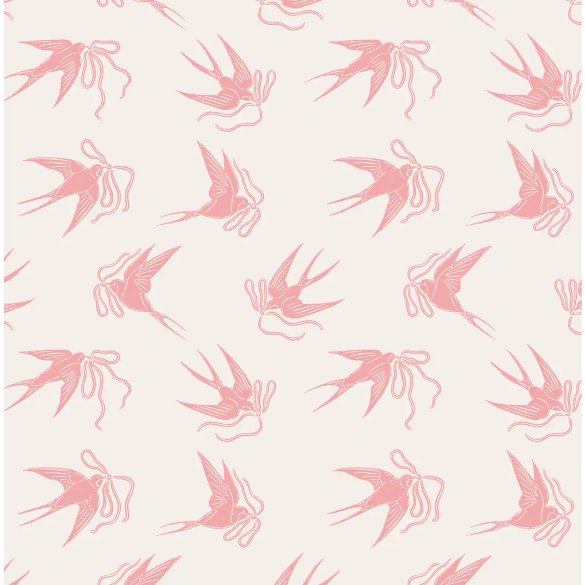 Sloane Wallpaper - Birds and Bows - by The Beau Studio - Sample 1 foot by 1 foot / Pink - Loomwell Home Goods