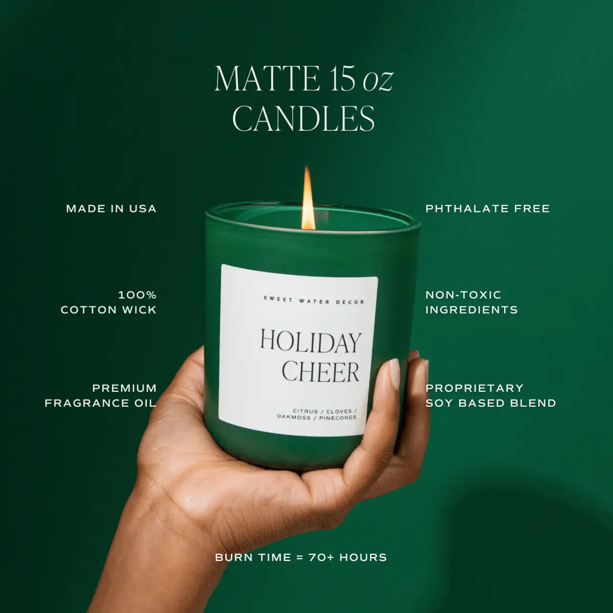 Snow Covered Pines Soy Candle - Green Matte Jar - 15 oz (Fraser Fir) - Sweet Water Decor