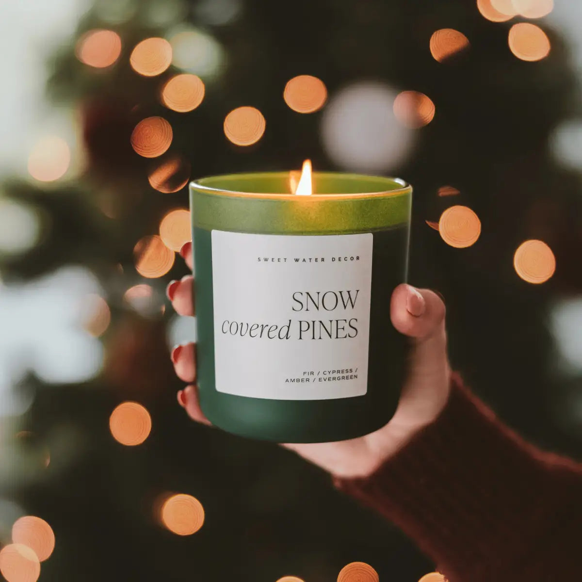 Snow Covered Pines Soy Candle - Green Matte Jar - 15 oz (Fraser Fir) - Sweet Water Decor