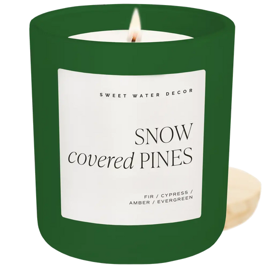 Snow Covered Pines Soy Candle - Green Matte Jar - 15 oz (Fraser Fir) - Sweet Water Decor