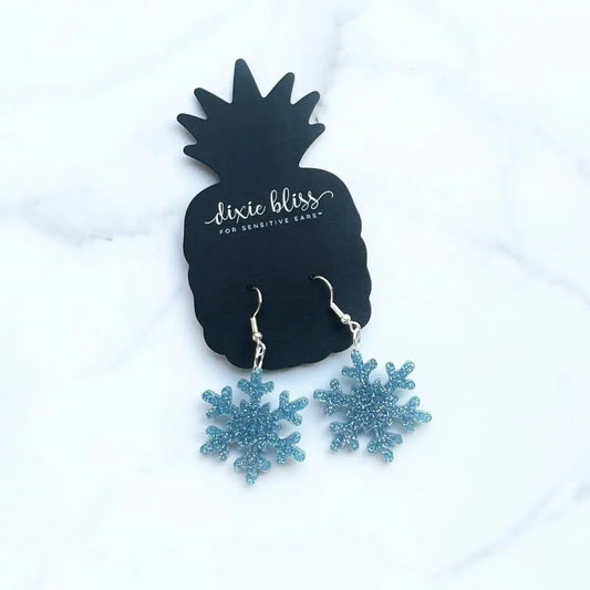 Snowflake Glitter Earrings - Dixie Bliss