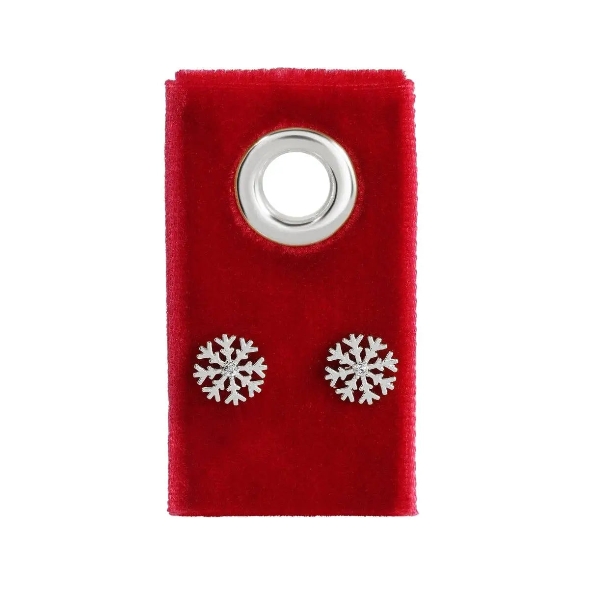 Silver Snowflake Stud Earrings on Velvet Gift Tag - Splendid Iris