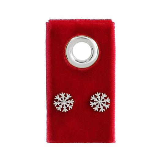 Silver Snowflake Stud Earrings on Velvet Gift Tag - Splendid Iris
