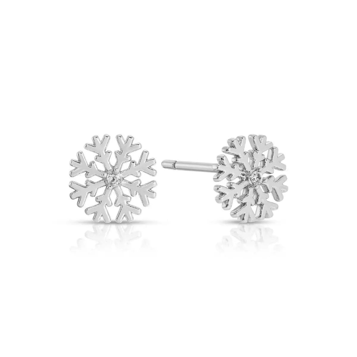 Silver Snowflake Stud Earrings on Velvet Gift Tag - Splendid Iris