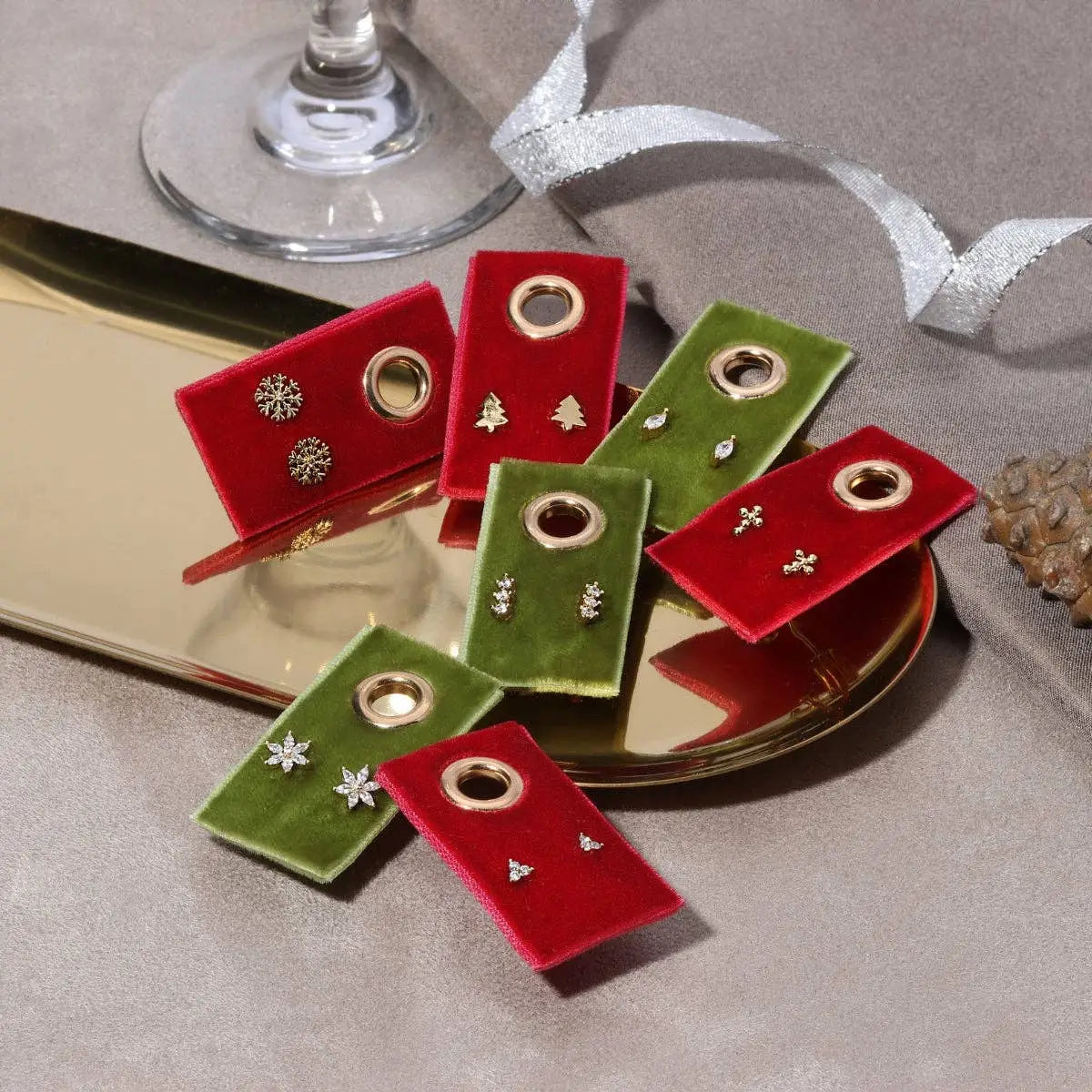 Silver Snowflake Stud Earrings on Velvet Gift Tag - Splendid Iris