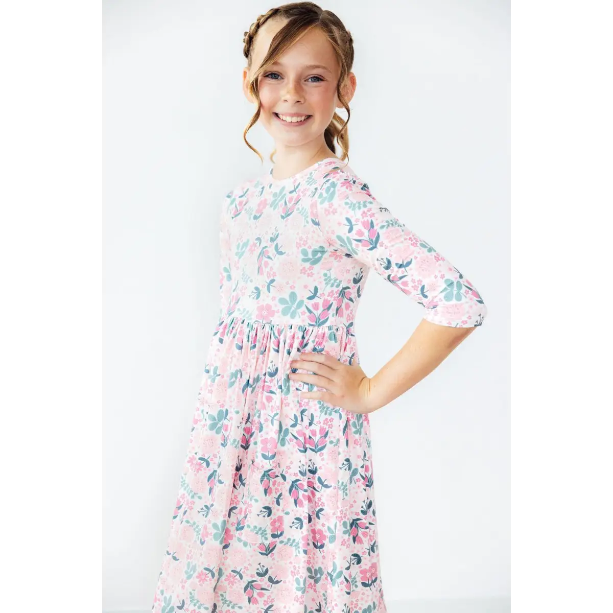 Softly Blooming 3/4 Sleeve Pocket Twirl Dress - Mila & Rose ®