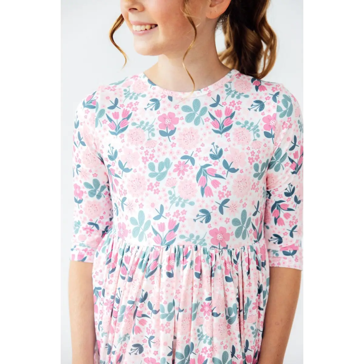 Softly Blooming 3/4 Sleeve Pocket Twirl Dress - Mila & Rose ®