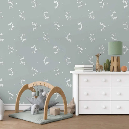 Sol Wallpaper - Sun Line Drawings - by Hailey Creative - Sample 1 foot by 1 foot / Blue - Loomwell Home Goods