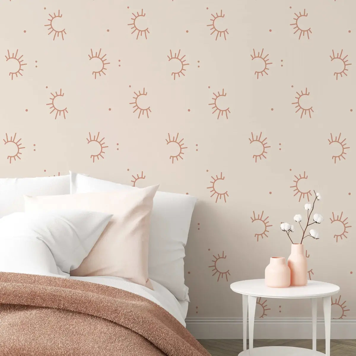 Sol Wallpaper - Sun Line Drawings - by Hailey Creative - Sample 1 foot by 1 foot / Neutral - Loomwell Home Goods