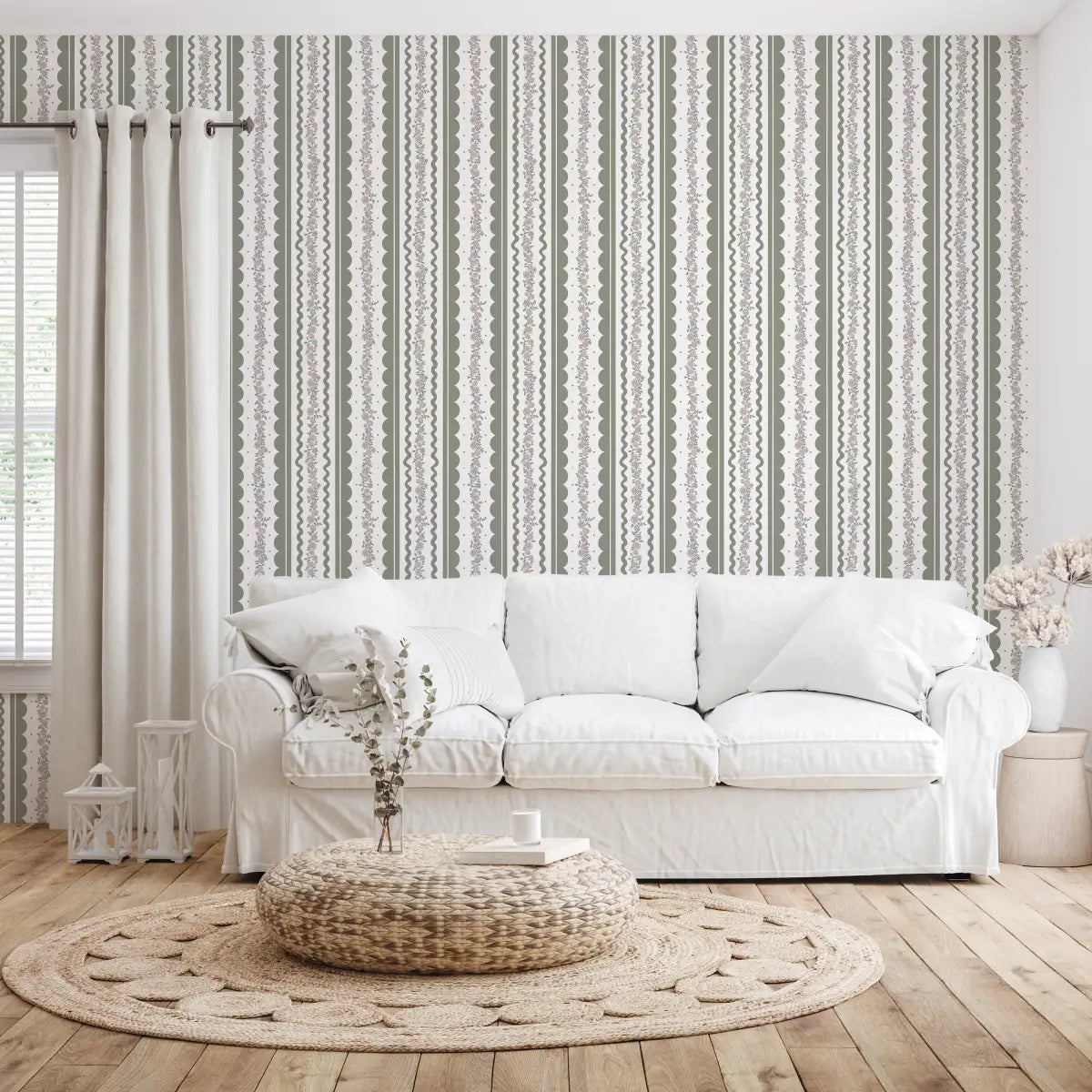 Solana Wallpaper - Floral Cottage Stripe - by Painted Hawk Design - Loomwell Home Goods