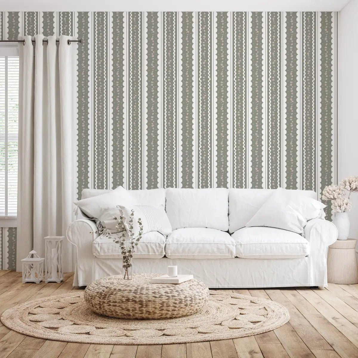 Solana Wallpaper - Floral Cottage Stripe - by Painted Hawk Design - Loomwell Home Goods