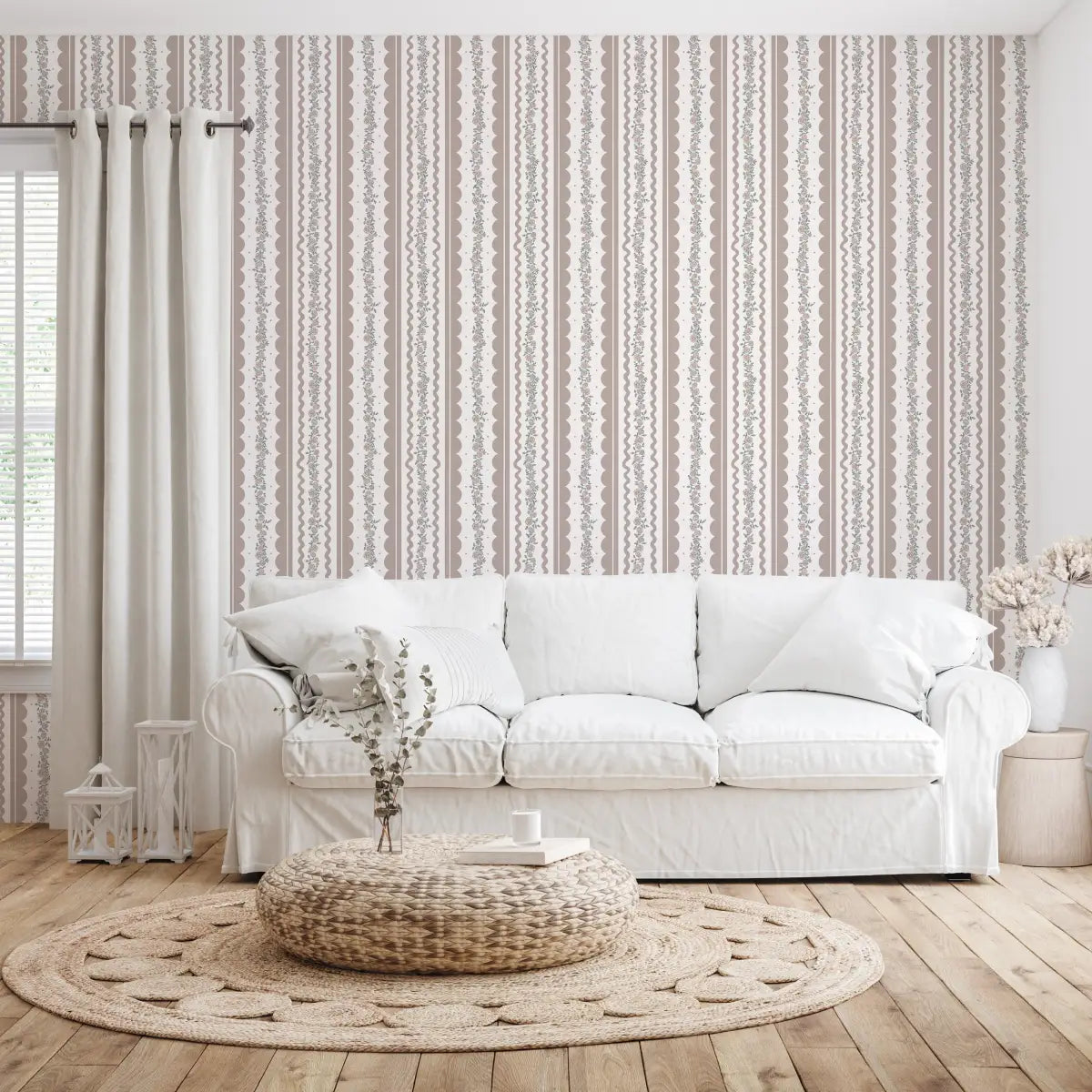 Solana Wallpaper - Floral Cottage Stripe - by Painted Hawk Design - Loomwell Home Goods