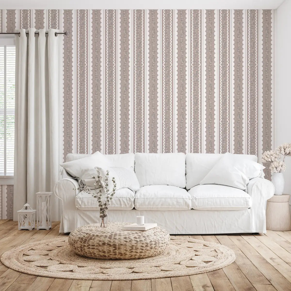 Solana Wallpaper - Floral Cottage Stripe - by Painted Hawk Design - Loomwell Home Goods