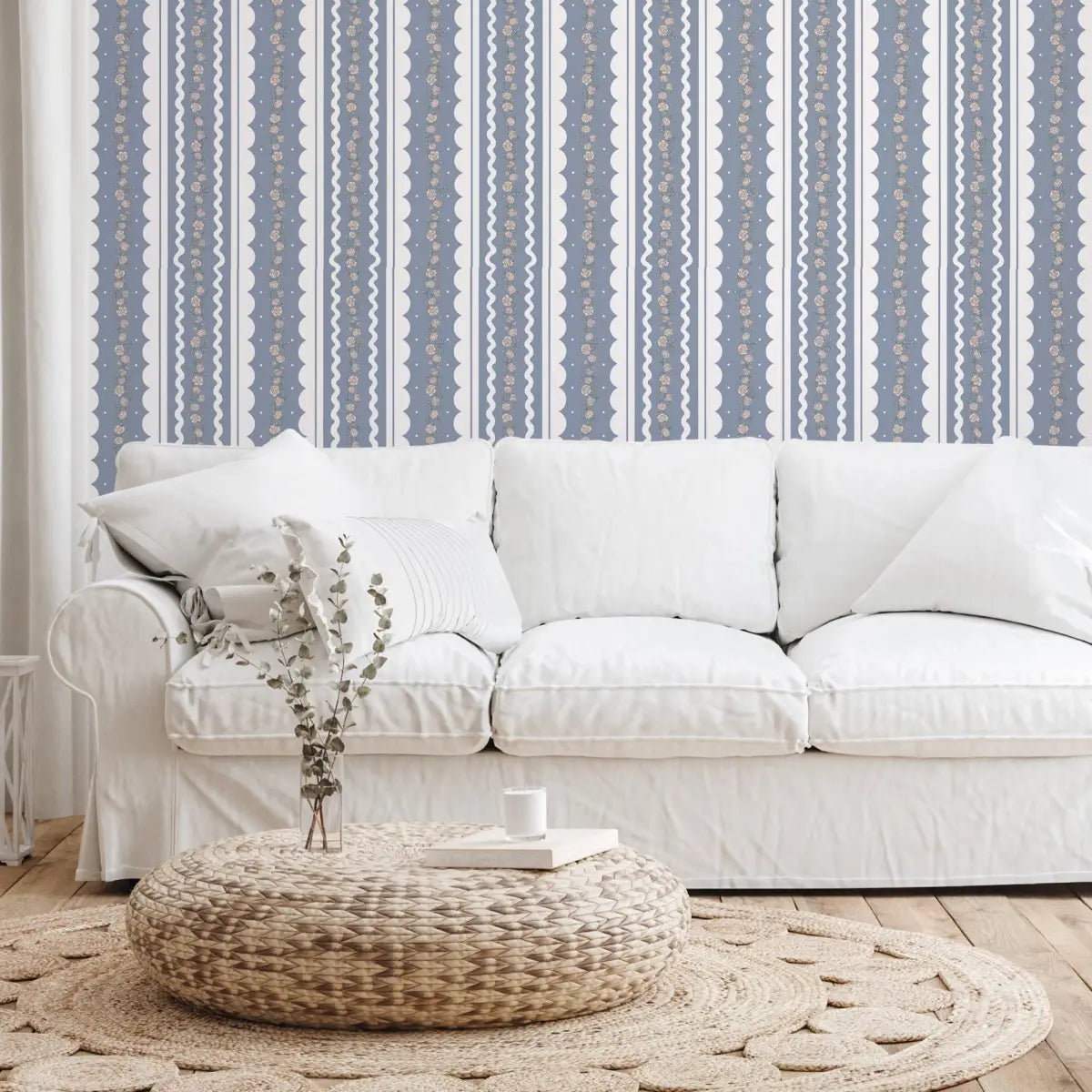 Solana Wallpaper - Floral Cottage Stripe - by Painted Hawk Design - Loomwell Home Goods