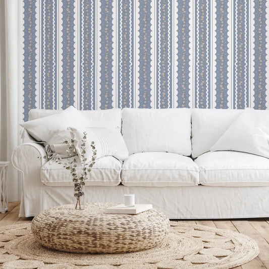 Solana Wallpaper - Floral Cottage Stripe - by Painted Hawk Design - Loomwell Home Goods