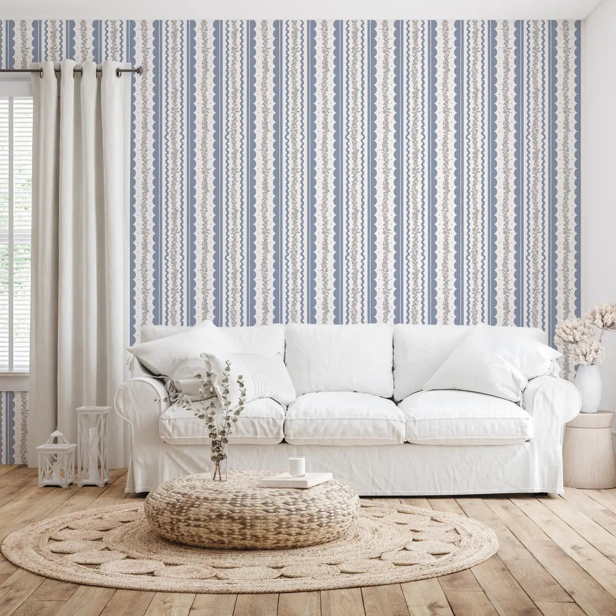 Solana Wallpaper - Floral Cottage Stripe - by Painted Hawk Design - Loomwell Home Goods