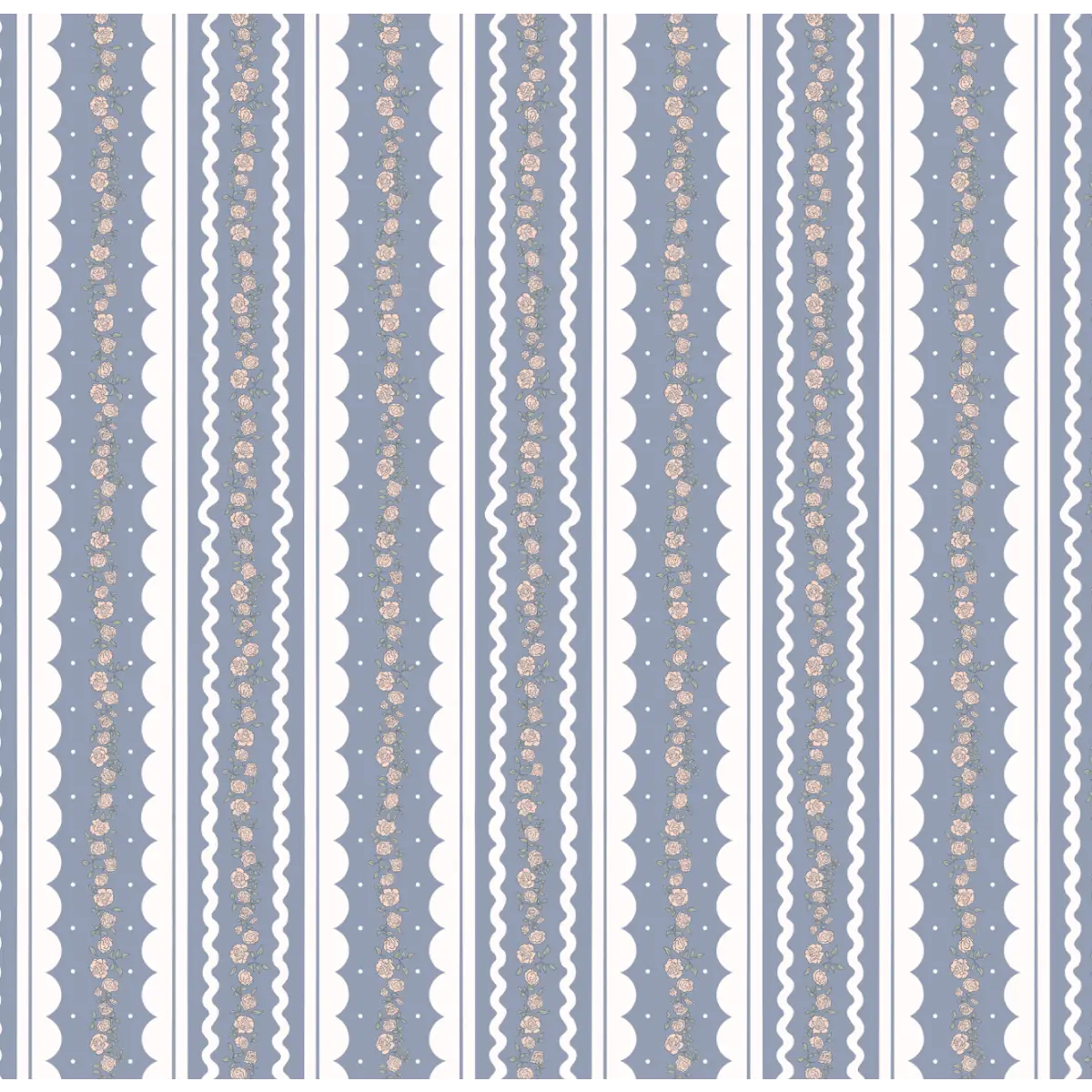 Solana Wallpaper - Floral Cottage Stripe - by Painted Hawk Design - Sample 1 foot by 1 foot / Blue - Loomwell Home Goods