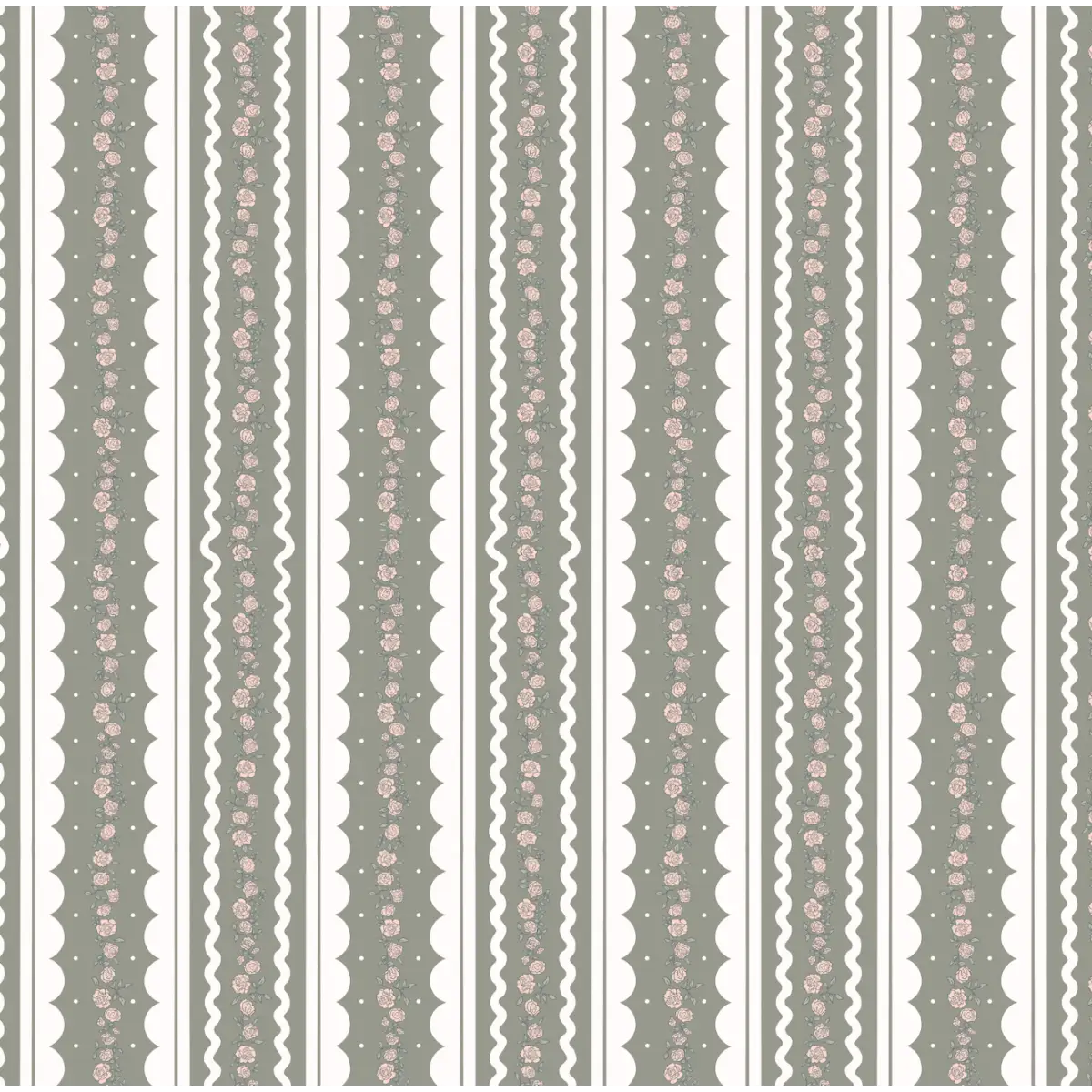 Solana Wallpaper - Floral Cottage Stripe - by Painted Hawk Design - Sample 1 foot by 1 foot / Green - Loomwell Home