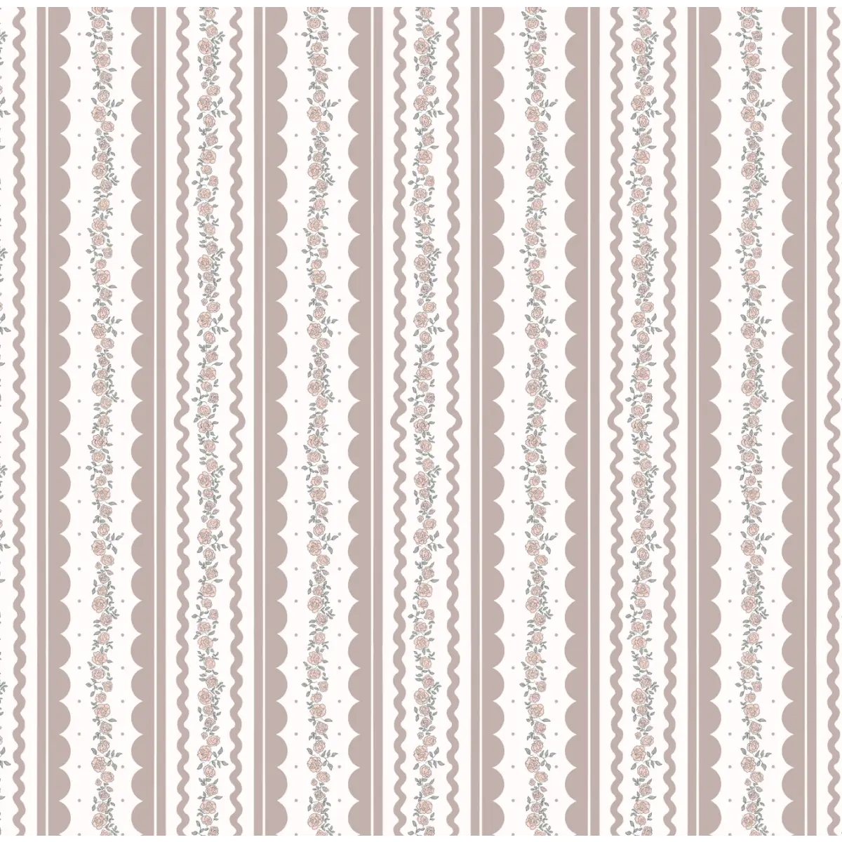 Solana Wallpaper - Floral Cottage Stripe - by Painted Hawk Design - Sample 1 foot by 1 foot / White and Rose - Loomwell
