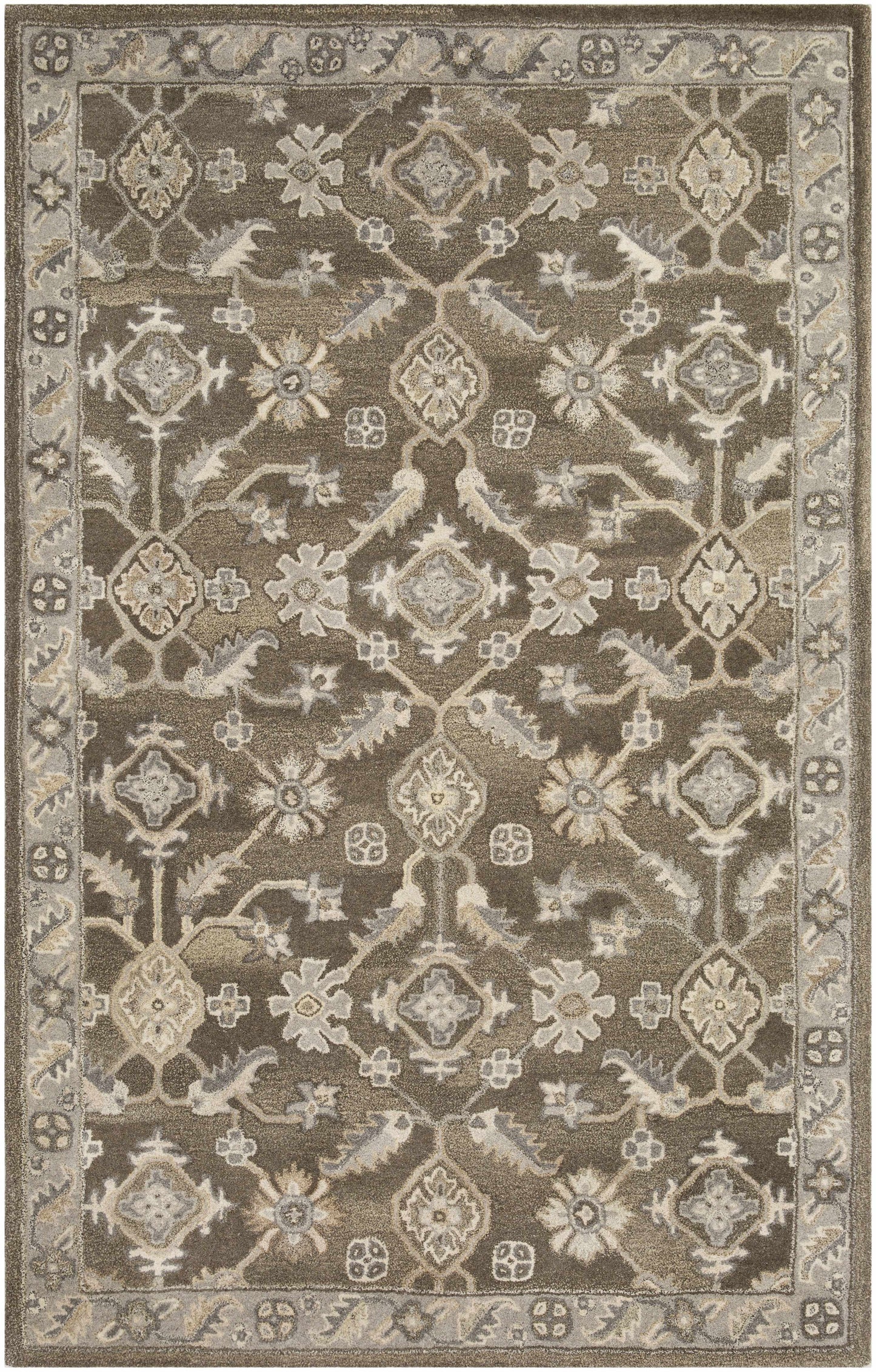 Dark Brown Traditional Wool Rug - * 5’ x 8’ Rectangle - Boutique Rugs
