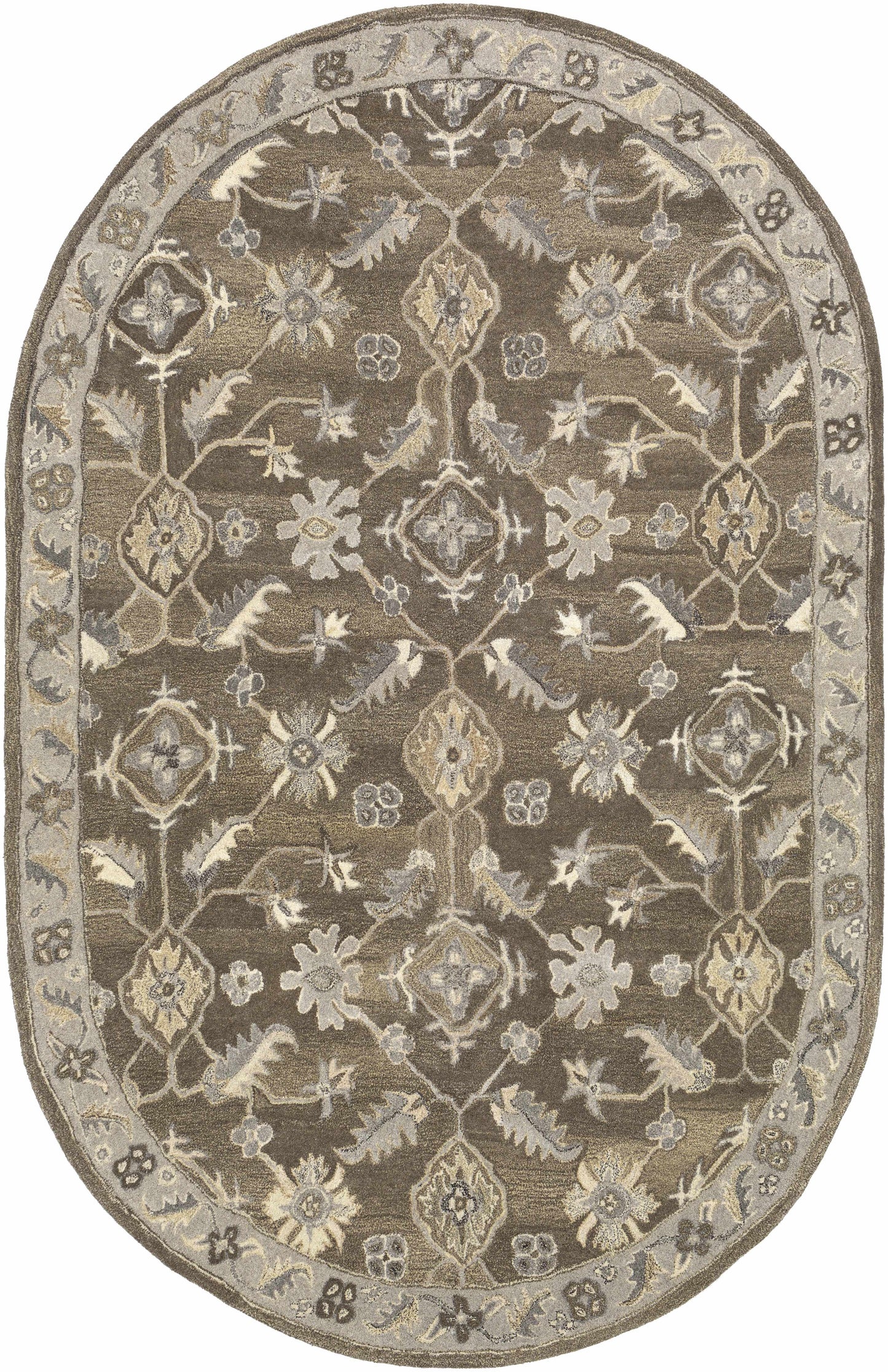 Dark Brown Traditional Wool Rug - 6’ x 9’ Oval - Boutique Rugs
