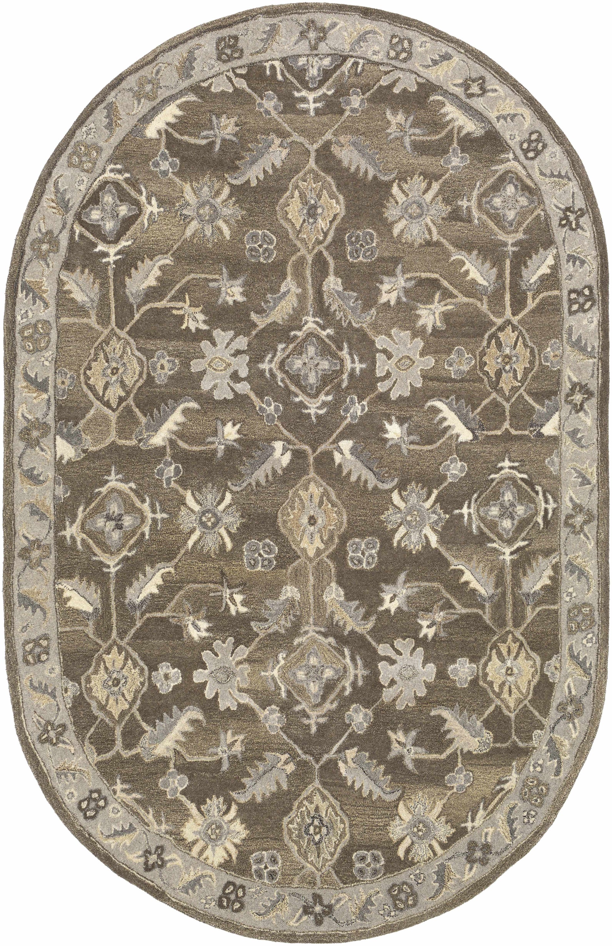 Dark Brown Traditional Wool Rug - 6’ x 9’ Oval - Boutique Rugs